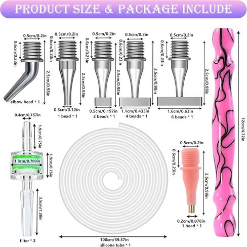 Replacement Kit for Vacuum Diamond Painting Pens, E-Painter Replacement Pen + 2 Filters + Steel Screw 1/2/4/6/Elbow Multiplacers + 1m Silicone Tube fits Most Electric Diamond Art Pen (Pink-4/6) in Saudi Arabia