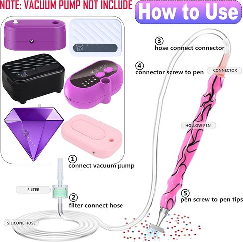 Replacement Kit for Vacuum Diamond Painting Pens, E-Painter Replacement Pen + 2 Filters + Steel Screw 1/2/4/6/Elbow Multiplacers + 1m Silicone Tube fits Most Electric Diamond Art Pen (Pink-4/6) in Saudi Arabia