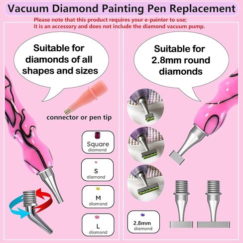 Replacement Kit for Vacuum Diamond Painting Pens, E-Painter Replacement Pen + 2 Filters + Steel Screw 1/2/4/6/Elbow Multiplacers + 1m Silicone Tube fits Most Electric Diamond Art Pen (Pink-4/6) in Saudi Arabia
