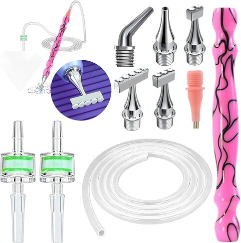 Replacement Kit for Vacuum Diamond Painting Pens, E-Painter Replacement Pen + 2 Filters + Steel Screw 1/2/4/6/Elbow Multiplacers + 1m Silicone Tube fits Most Electric Diamond Art Pen (Pink-4/6) in Saudi Arabia