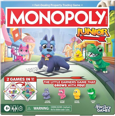 Monopoly Junior Board Game (2026 Edition) | 2 Games in 1 for Younger Kids, 2-Sided Board | Ages 4+ | 2-4 Players | 20 Mins. | Gifts for Preschoolers in Saudi Arabia