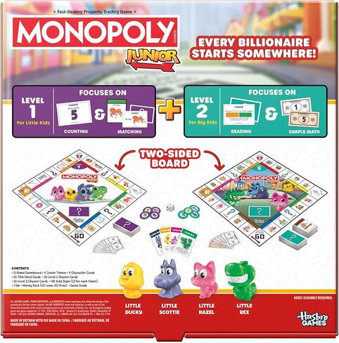 Monopoly Junior Board Game (2026 Edition) | 2 Games in 1 for Younger Kids, 2-Sided Board | Ages 4+ | 2-4 Players | 20 Mins. | Gifts for Preschoolers in Saudi Arabia