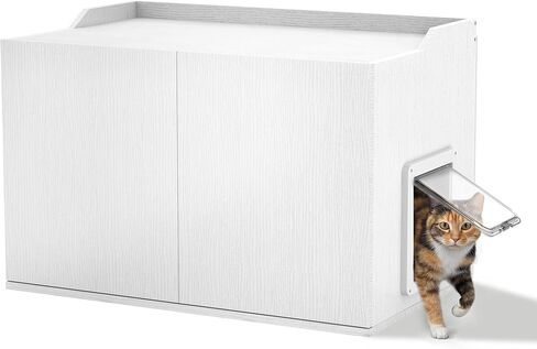 Cat Litter Box Enclosure Furniture with Cat Door, Large Hidden Litter Box Cabinet for XL Boxes, 31.5" L x 19.8" W x 21.1" H, Wooden Cat Box Furniture, White in Saudi Arabia