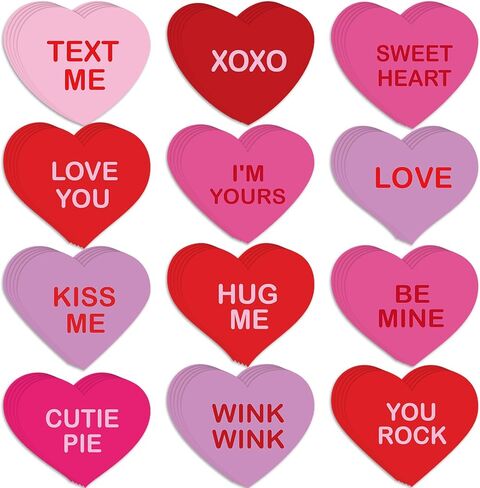 Junkin 60 Pcs Valentine's Day Bulletin Border Decoration Cutouts Colorful Gnomes Conversation Heart Cutouts for Valentine's Day Holiday Bulletin Border Wall Decor(Heart) in Saudi Arabia