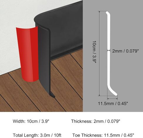 HARFINGTON 10ft x 4" Baseboard Trim Peel and Stick Wall Flexible Molding Trims, Self Adhesive PVC Cove Base Baseboards for Walls Corner, Black in Saudi Arabia