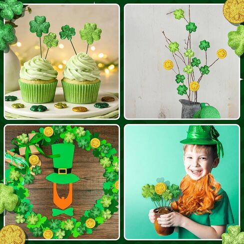 32 Pcs St. Patrick's Day Glitter Foam Vase Fillers with Wire Sticks, St. Patrick's Day Sensory Bin Foam Decor Shamrock Gold Coin Decorations for Festive Home Décor in Saudi Arabia