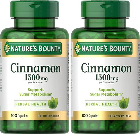 Nature’s Bounty Cinnamon Capsules, Herbal Supplement, Supports Sugar Metabolism, 1500mg, 100 Capsules in Kuwait