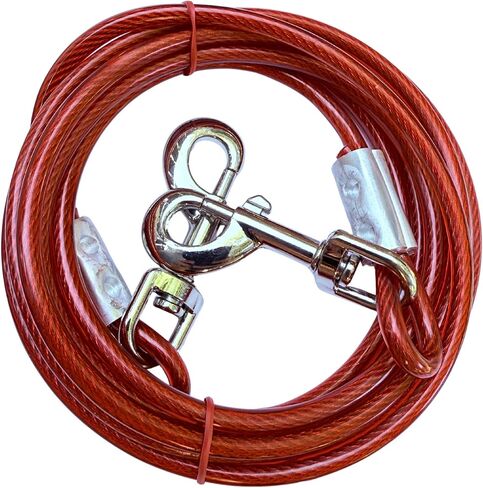 Chew-Proof Red Dog Leash – 10ft Steel Cable Tie-Out for Yard or Camping – Heavy Duty for Small to Large Dogs in Saudi Arabia