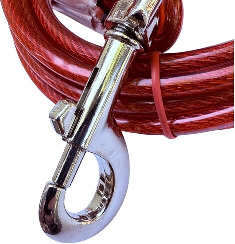 Chew-Proof Red Dog Leash – 10ft Steel Cable Tie-Out for Yard or Camping – Heavy Duty for Small to Large Dogs in Saudi Arabia