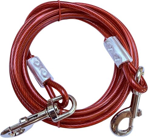 Chew-Proof Red Dog Leash – 10ft Steel Cable Tie-Out for Yard or Camping – Heavy Duty for Small to Large Dogs in Saudi Arabia