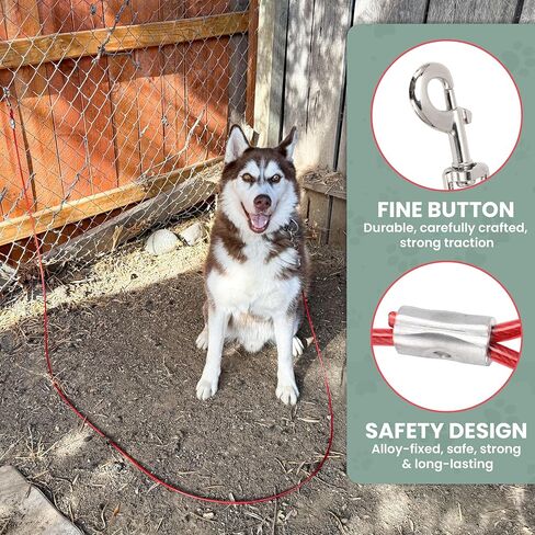 Chew-Proof Red Dog Leash – 10ft Steel Cable Tie-Out for Yard or Camping – Heavy Duty for Small to Large Dogs in Saudi Arabia