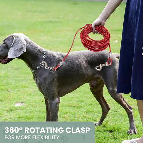 Chew-Proof Red Dog Leash – 10ft Steel Cable Tie-Out for Yard or Camping – Heavy Duty for Small to Large Dogs in Saudi Arabia
