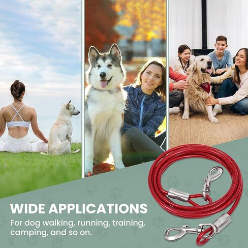 Chew-Proof Red Dog Leash – 10ft Steel Cable Tie-Out for Yard or Camping – Heavy Duty for Small to Large Dogs in Saudi Arabia