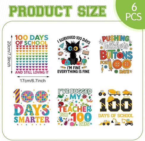 TaoBary 6 قطع DIY 100 يوم من النقل المدرسي، حديد على الرقع، يونيكورن قوس قزح، مكواة حرارية على رقع للملابس، ملصقات قابلة للغسل لحقيبة الملابس DIY، إكسسوارات الحرف اليدوية (متنوعة) in Saudi Arabia