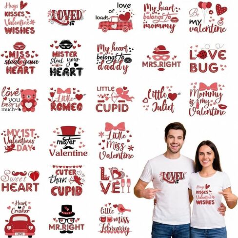 TaoBary 24 Sheets Valentines Heat Transfer Patches Washable Valentine‘s Day Iron on Stickers Heart Lip Cupid Decals Iron on Transfers for Men Women Couple DIY Shirt Jeans Bag Pillow Hoodies Clothing in Saudi Arabia