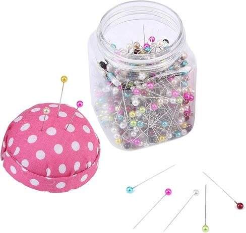 Restokki 500Pcs Pink Fabric Covered Sewing Craft Beads Needles Quilting Pins Straight Pins in Pin Cushion Bottle in Saudi Arabia
