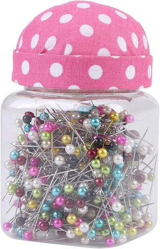 Restokki 500Pcs Pink Fabric Covered Sewing Craft Beads Needles Quilting Pins Straight Pins in Pin Cushion Bottle in Saudi Arabia