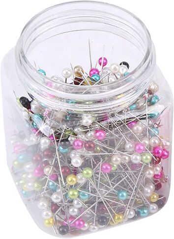 Restokki 500Pcs Pink Fabric Covered Sewing Craft Beads Needles Quilting Pins Straight Pins in Pin Cushion Bottle in Saudi Arabia