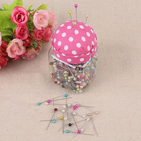 Restokki 500Pcs Pink Fabric Covered Sewing Craft Beads Needles Quilting Pins Straight Pins in Pin Cushion Bottle in Saudi Arabia