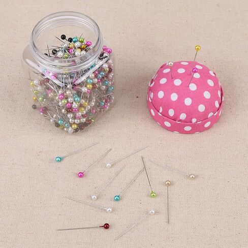 Restokki 500Pcs Pink Fabric Covered Sewing Craft Beads Needles Quilting Pins Straight Pins in Pin Cushion Bottle in Saudi Arabia