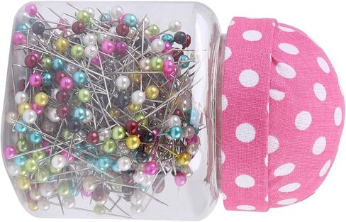 Restokki 500Pcs Pink Fabric Covered Sewing Craft Beads Needles Quilting Pins Straight Pins in Pin Cushion Bottle in Saudi Arabia
