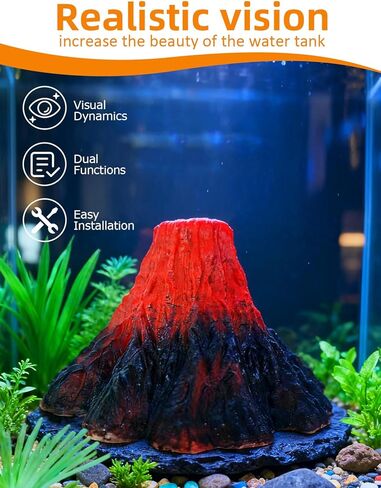 Aquarium Volcano Decoration Kit,Resin Volcano Ornament with Air Stone Bubbler Colored Light Decor for Fish Tank Landscape Addition and Oxygenation in Saudi Arabia
