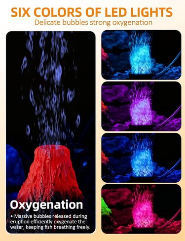 Aquarium Volcano Decoration Kit,Resin Volcano Ornament with Air Stone Bubbler Colored Light Decor for Fish Tank Landscape Addition and Oxygenation in Saudi Arabia