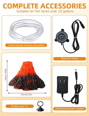 Aquarium Volcano Decoration Kit,Resin Volcano Ornament with Air Stone Bubbler Colored Light Decor for Fish Tank Landscape Addition and Oxygenation in Saudi Arabia