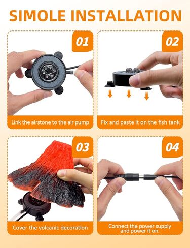 Aquarium Volcano Decoration Kit,Resin Volcano Ornament with Air Stone Bubbler Colored Light Decor for Fish Tank Landscape Addition and Oxygenation in Saudi Arabia