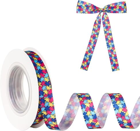 Autism Awareness Ribbon 3/8 Inch 10 Yard Puzzle Pieces Ribbon Grosgrain Autism Awareness Month Accessories Decorations Products for Gift Wrapping Wreath Hair Bows Making DIY Craft Party Supplies in Saudi Arabia