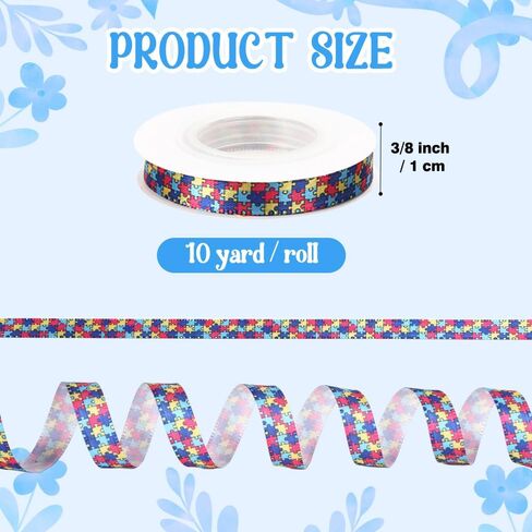 Autism Awareness Ribbon 3/8 Inch 10 Yard Puzzle Pieces Ribbon Grosgrain Autism Awareness Month Accessories Decorations Products for Gift Wrapping Wreath Hair Bows Making DIY Craft Party Supplies in Saudi Arabia