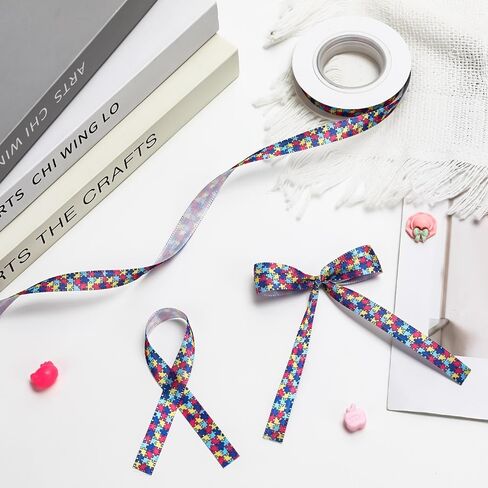 Autism Awareness Ribbon 3/8 Inch 10 Yard Puzzle Pieces Ribbon Grosgrain Autism Awareness Month Accessories Decorations Products for Gift Wrapping Wreath Hair Bows Making DIY Craft Party Supplies in Saudi Arabia