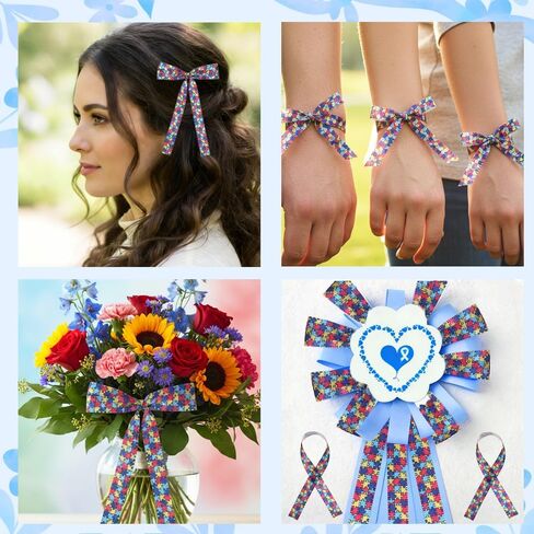 Autism Awareness Ribbon 3/8 Inch 10 Yard Puzzle Pieces Ribbon Grosgrain Autism Awareness Month Accessories Decorations Products for Gift Wrapping Wreath Hair Bows Making DIY Craft Party Supplies in Saudi Arabia