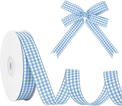 Blue and White Gingham Ribbon 5/8 inch x 25 Yard for Gift Wrapping Weddings DIY Decor More in Saudi Arabia
