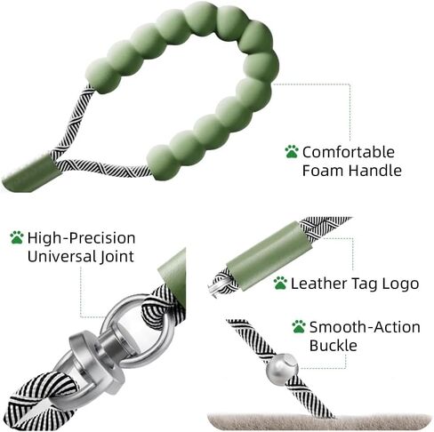 مقود تدريب مارشال 2 في 1 مانع للسحب، مقود منزلق للكلاب، حبل عاكس عالي التحمل بطول 5 أقدام للسلالات الصغيرة والمتوسطة والكبيرة (أخضر) in Kuwait