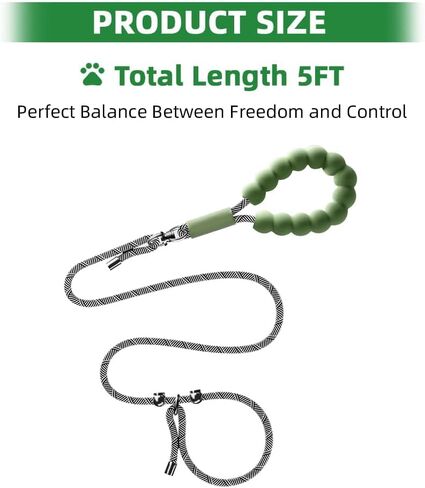 مقود تدريب مارشال 2 في 1 مانع للسحب، مقود منزلق للكلاب، حبل عاكس عالي التحمل بطول 5 أقدام للسلالات الصغيرة والمتوسطة والكبيرة (أخضر) in Kuwait