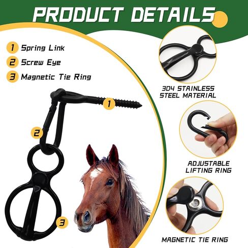 Horse Tie Ring Stainless Steel Horse tack and Supplies,Horse Training Equipment with Eye Bolt and Snaps Saddle,Quick Snap,Humane Way Prevent Horses from Pulling Back Safe Accessories (Black) in Saudi Arabia