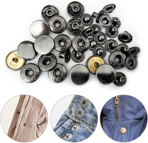 10 Pack Leather Snap Fasteners 12 mm Metal Button Snaps Press Studs Brass Snaps for Clothes, Jackets, Jeans Wears, Bracelets, Bags (Black) in Saudi Arabia
