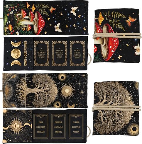 GLOBLELAND 2Pcs Mushrooms Tarot Card Holder with Layout Pattern Moons Phase Polyester Tarot Bag Tree of Life Divination Large Storage Pouch Accessories for Playing Cards and Tarots in Saudi Arabia