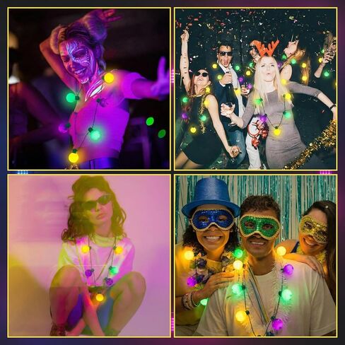 Estune 3 Pcs LED Mardi Gras Bead Necklaces 40 Inch Green Purple Gold Jumbo Globe Bulbs Disco Light up Carnival Necklace Mardi Gras Party Decorations, 3 Light Modes, Battery Operated in Saudi Arabia