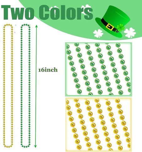 قلادة الخرز الأخضر والذهبي لعيد القديس باتريك 14 قطعة من خرز ماردي غرا لعيد الميلاد لماردي غرا، وعيد الميلاد، وحفلات الكرنفال in Kuwait