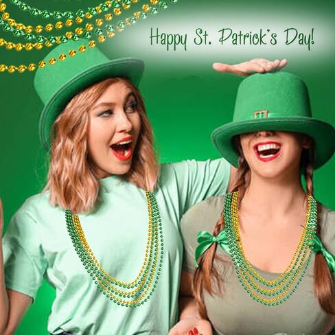 قلادة الخرز الأخضر والذهبي لعيد القديس باتريك 14 قطعة من خرز ماردي غرا لعيد الميلاد لماردي غرا، وعيد الميلاد، وحفلات الكرنفال in Kuwait