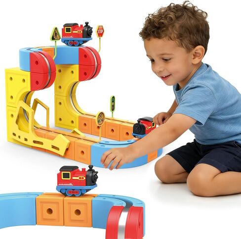 مجموعة قطار كهربائي للأطفال، 88 قطعة ألعاب مسار سباق مرنة ثلاثية الأبعاد للأطفال الصغار، مسار مكعب DIY للقطار المغناطيسي وإشارات المرور، لعبة تعلم العلوم والتكنولوجيا والهندسة والرياضيات، هدايا عيد ميلاد للأولاد والبنات. (88 قطعة) in Kuwait