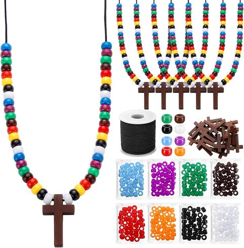 Tondiamo 24 Sets The Lord's Prayer Craft Necklace Kit Christian Faith Beaded Craft Eight Colors Beads DIY Necklace Jewelry Making Gifts for Home Activities in Saudi Arabia