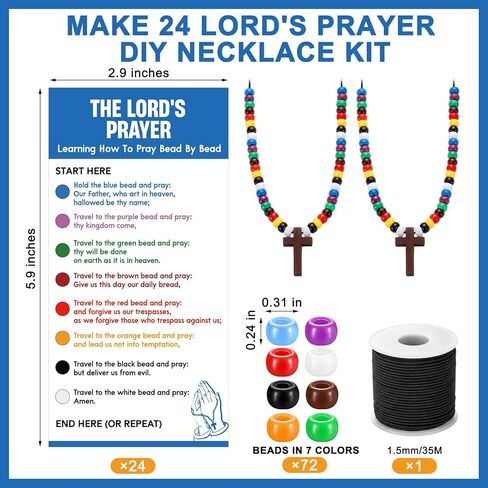Tondiamo 24 Sets The Lord's Prayer Craft Necklace Kit Christian Faith Beaded Craft Eight Colors Beads DIY Necklace Jewelry Making Gifts for Home Activities in Saudi Arabia
