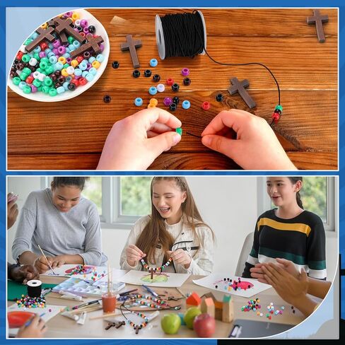 Tondiamo 24 Sets The Lord's Prayer Craft Necklace Kit Christian Faith Beaded Craft Eight Colors Beads DIY Necklace Jewelry Making Gifts for Home Activities in Saudi Arabia