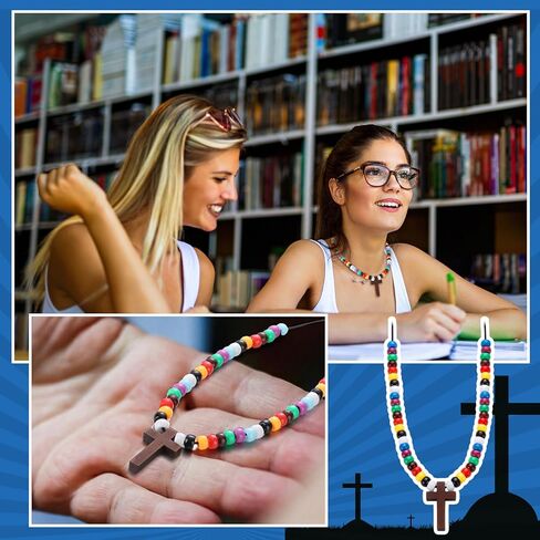Tondiamo 24 Sets The Lord's Prayer Craft Necklace Kit Christian Faith Beaded Craft Eight Colors Beads DIY Necklace Jewelry Making Gifts for Home Activities in Saudi Arabia