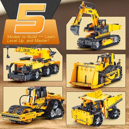 5 في 1 RC ألعاب البناء حفارة تكنيك مجموعات بناء كتلة للبالغين الذين تتراوح أعمارهم بين 8-14، مجموعات نماذج المركبات الهندسية للمدينة مع جهاز التحكم عن بعد، هدية عيد ميلاد STEM للأولاد in Saudi Arabia
