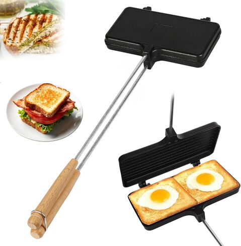 OUKENS Double Pie Iron for Camping, Non-Stick Cast Iron Sandwich Maker with Removable Handles for Campfire, Grill & Stove, Portable Mountain Pie Campfire press for Cooking Equipment in Saudi Arabia