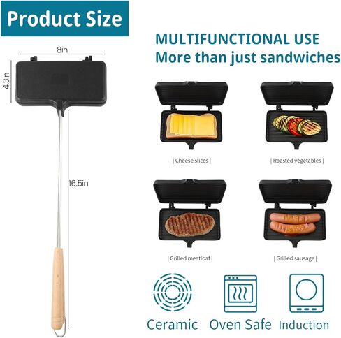 OUKENS Double Pie Iron for Camping, Non-Stick Cast Iron Sandwich Maker with Removable Handles for Campfire, Grill & Stove, Portable Mountain Pie Campfire press for Cooking Equipment in Saudi Arabia